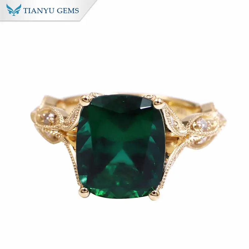 Tianyu Gems Cushion Womens Emerald Ring 18k  Yellow Gold Emerald Ring 1