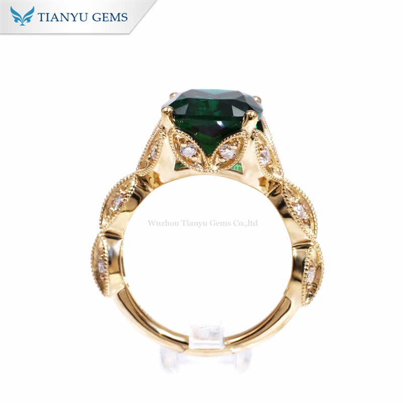 Tianyu Gems Cushion Womens Emerald Ring 18k  Yellow Gold Emerald Ring 3