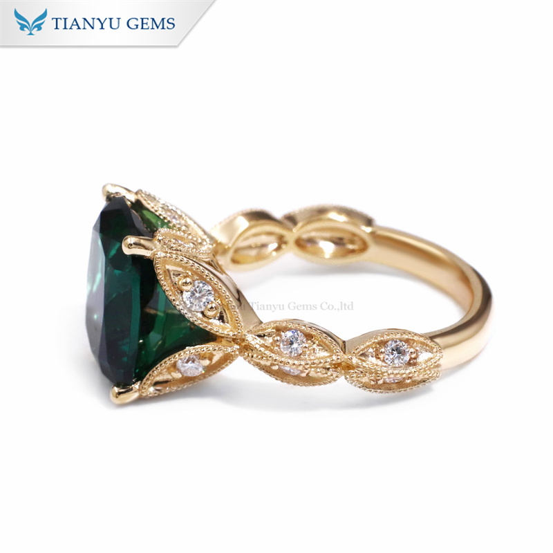 Tianyu Gems Cushion Womens Emerald Ring 18k  Yellow Gold Emerald Ring 6