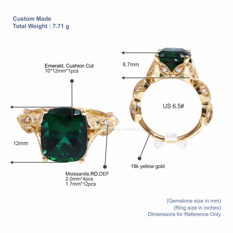 Tianyu Gems Cushion Womens Emerald Ring 18k  Yellow Gold Emerald Ring 5