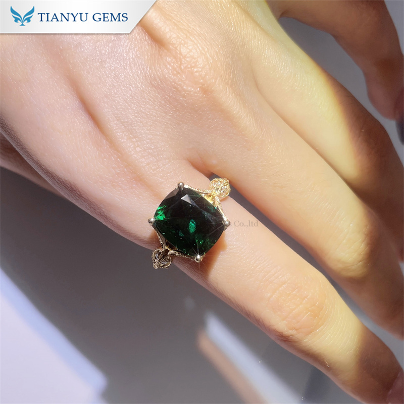 Tianyu Gems Cushion Womens Emerald Ring 18k  Yellow Gold Emerald Ring 4
