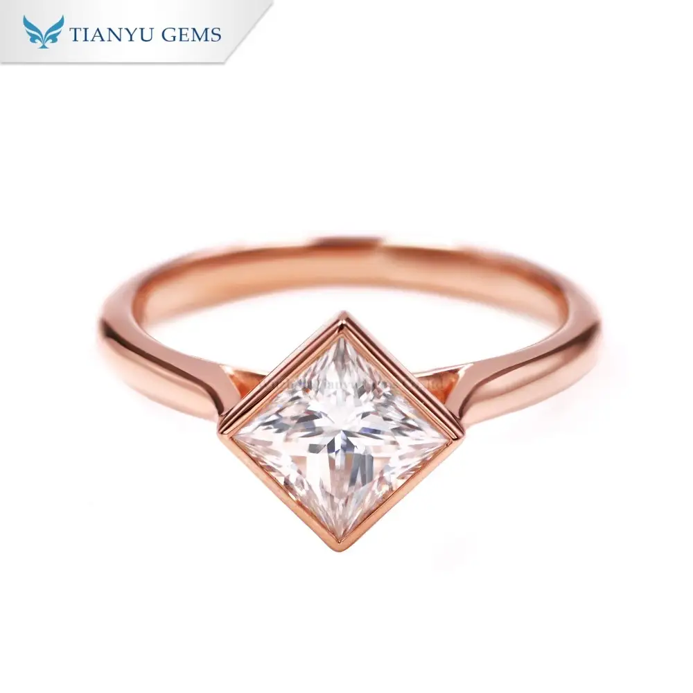 Tianyu Gems Rose Gold Princess Cut Solitaire Ring 14k Moissanite Engagement Ring 1