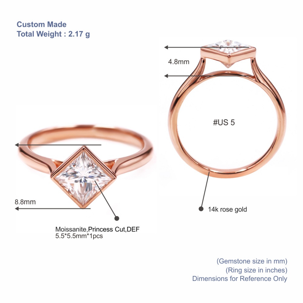 Tianyu Gems Rose Gold Princess Cut Solitaire Ring 14k Moissanite Engagement Ring 5