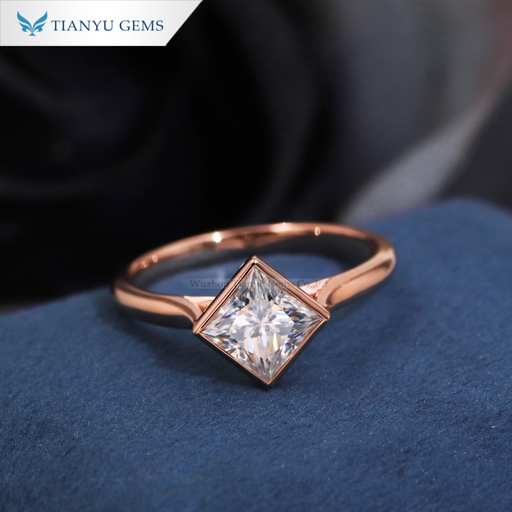 Tianyu Gems Rose Gold Princess Cut Solitaire Ring 14k Moissanite Engagement Ring 2