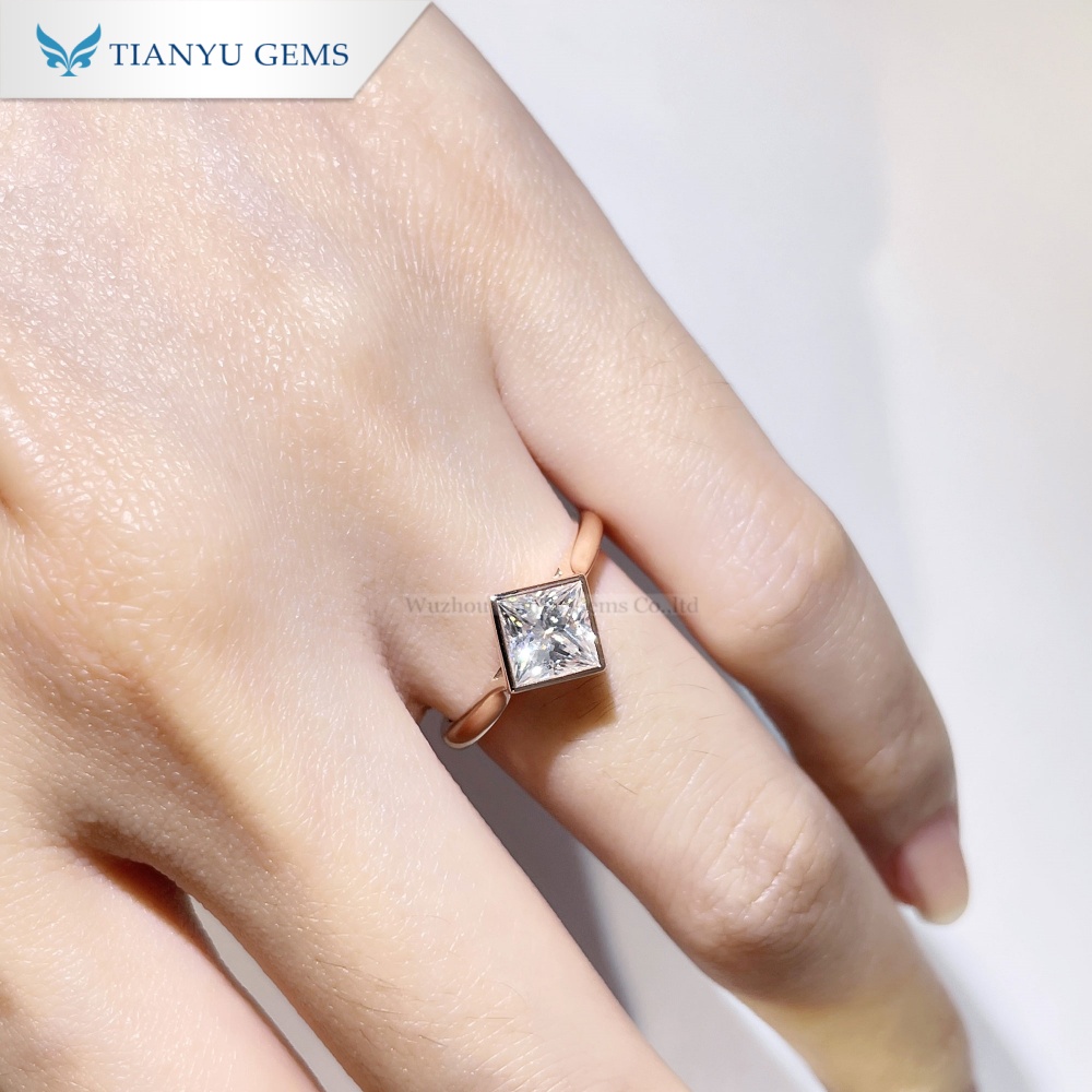 Tianyu Gems Rose Gold Princess Cut Solitaire Ring 14k Moissanite Engagement Ring 4