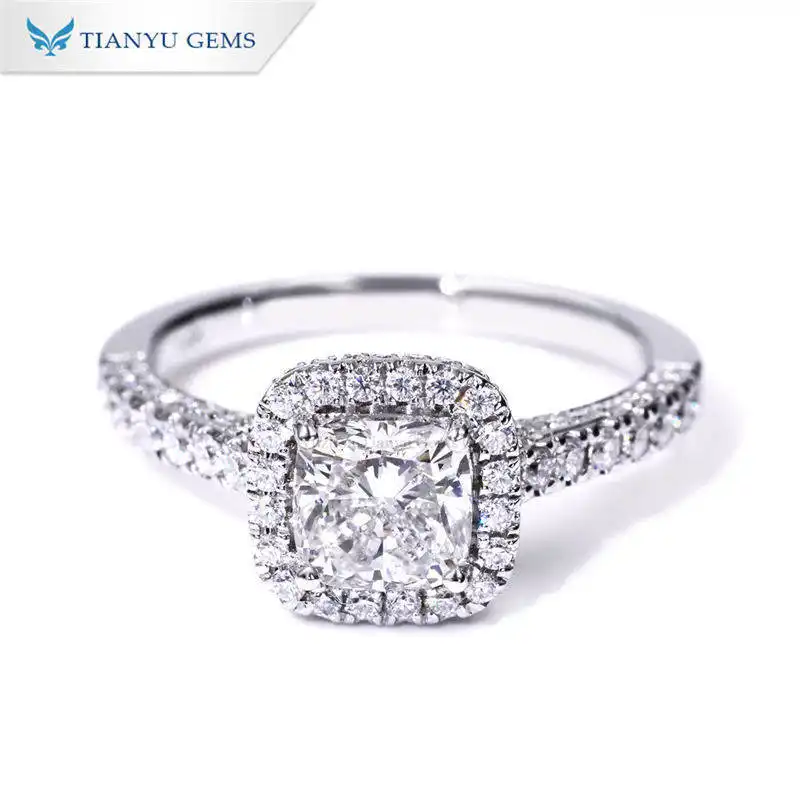Tianyu Gems 14K white gold 1.11 carat SI1 clarity H color lab grown diamond cushion ring luxury group diamond ring 1