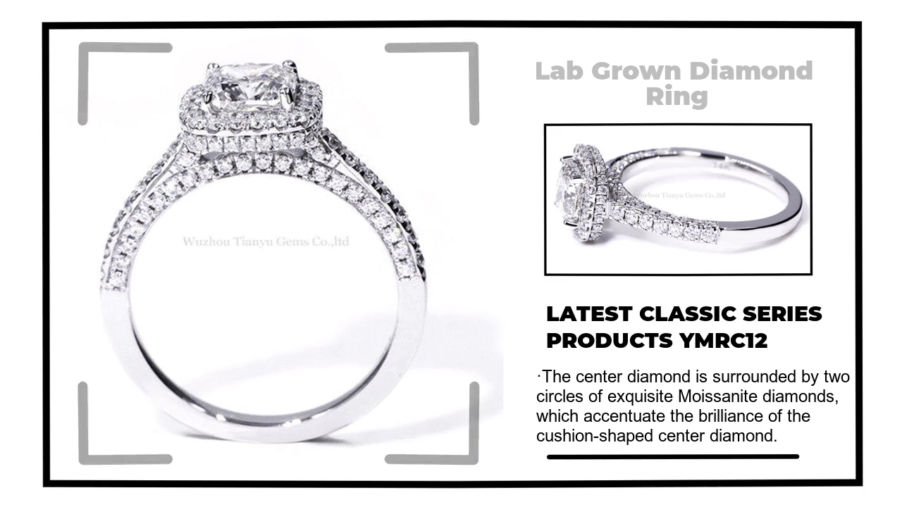 Tianyu Gems 14K white gold 1.11 carat SI1 clarity H color lab grown diamond cushion ring luxury group diamond ring 2