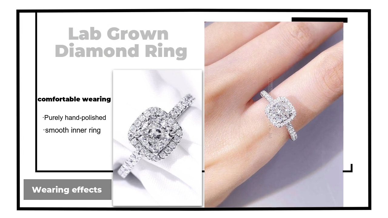 Tianyu Gems 14K white gold 1.11 carat SI1 clarity H color lab grown diamond cushion ring luxury group diamond ring 3