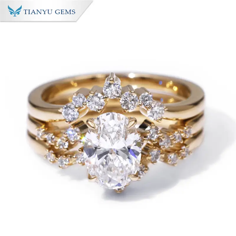Tianyu Gem gold jewelry wholesale vendors  oval cut lab grown diamond 14k\18k yellow and white gold ring set 1