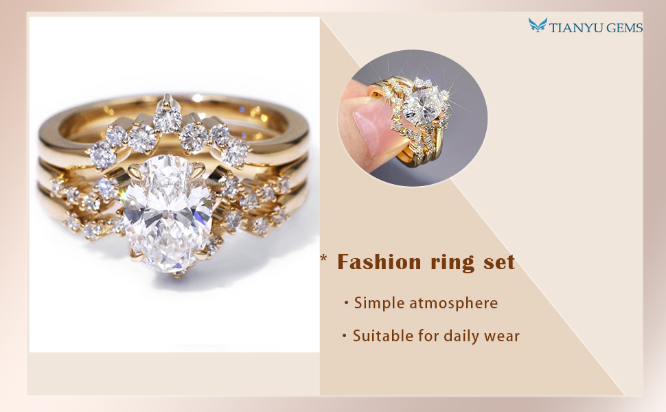 Tianyu Gem gold jewelry wholesale vendors  oval cut lab grown diamond 14k\18k yellow and white gold ring set 2