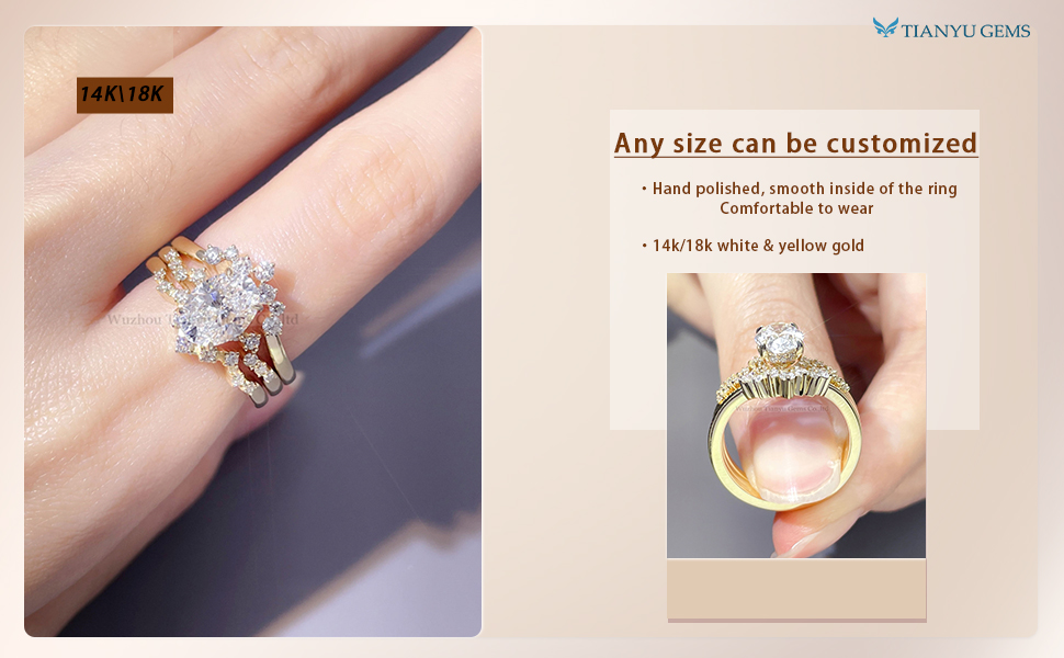 Tianyu Gem gold jewelry wholesale vendors  oval cut lab grown diamond 14k\18k yellow and white gold ring set 4