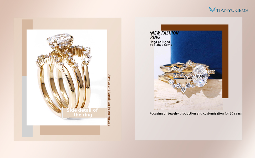 Tianyu Gem gold jewelry wholesale vendors  oval cut lab grown diamond 14k\18k yellow and white gold ring set 3