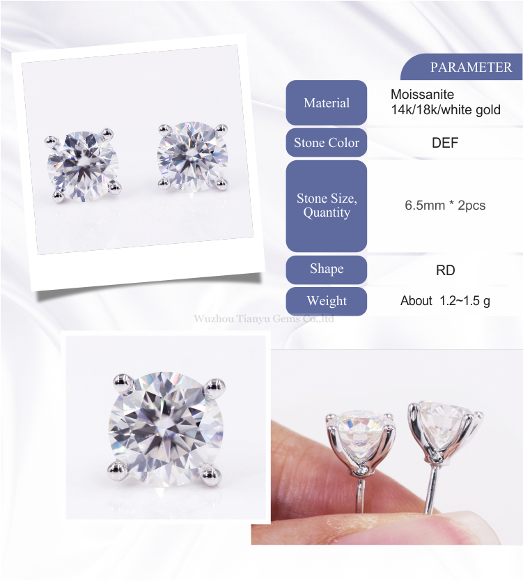 fashion jewelry customized 14K/18K white gold 2 carat DEF moissanite diamond earrings Earrings 8