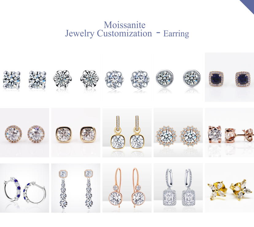 fashion jewelry customized 14K/18K white gold 2 carat DEF moissanite diamond earrings Earrings 10