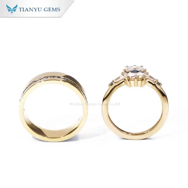 18K Yellow Gold Half Moon Couple Rings 3