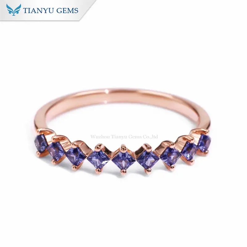 Tianyu Gems Customised Wholesale Princess Cut Ladenvert Sapphire ring 10K Rose Gold  Wedding Band 1