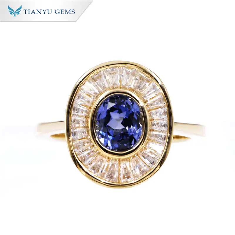 Tianyu Gems  Bezel Setting Moissanite And Sapphire Ring 14k Yellow Gold Ring 1