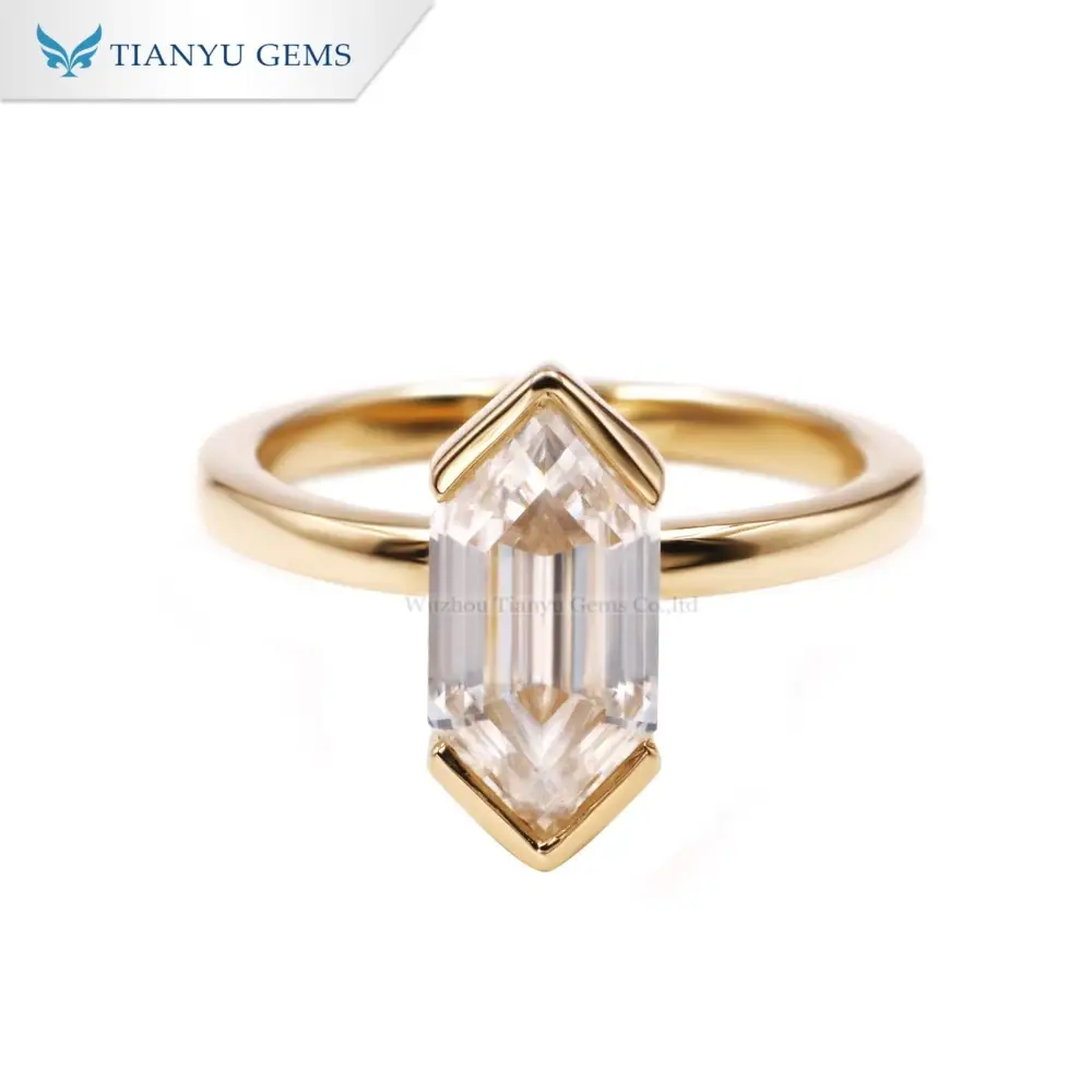 Cincin Emas Kuning 14k Tianyu Gems Cincin Pertunangan Solitaire Moissanite Bentuk Heksagon Untuk Wanita 1