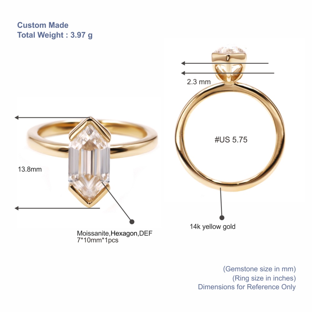 Cincin Emas Kuning 14k Tianyu Gems Cincin Pertunangan Solitaire Moissanite Bentuk Heksagon Untuk Wanita 5