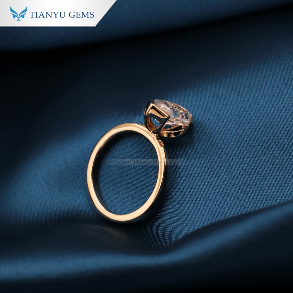 Cincin Emas Kuning 14k Tianyu Gems Cincin Pertunangan Solitaire Moissanite Bentuk Heksagon Untuk Wanita 3