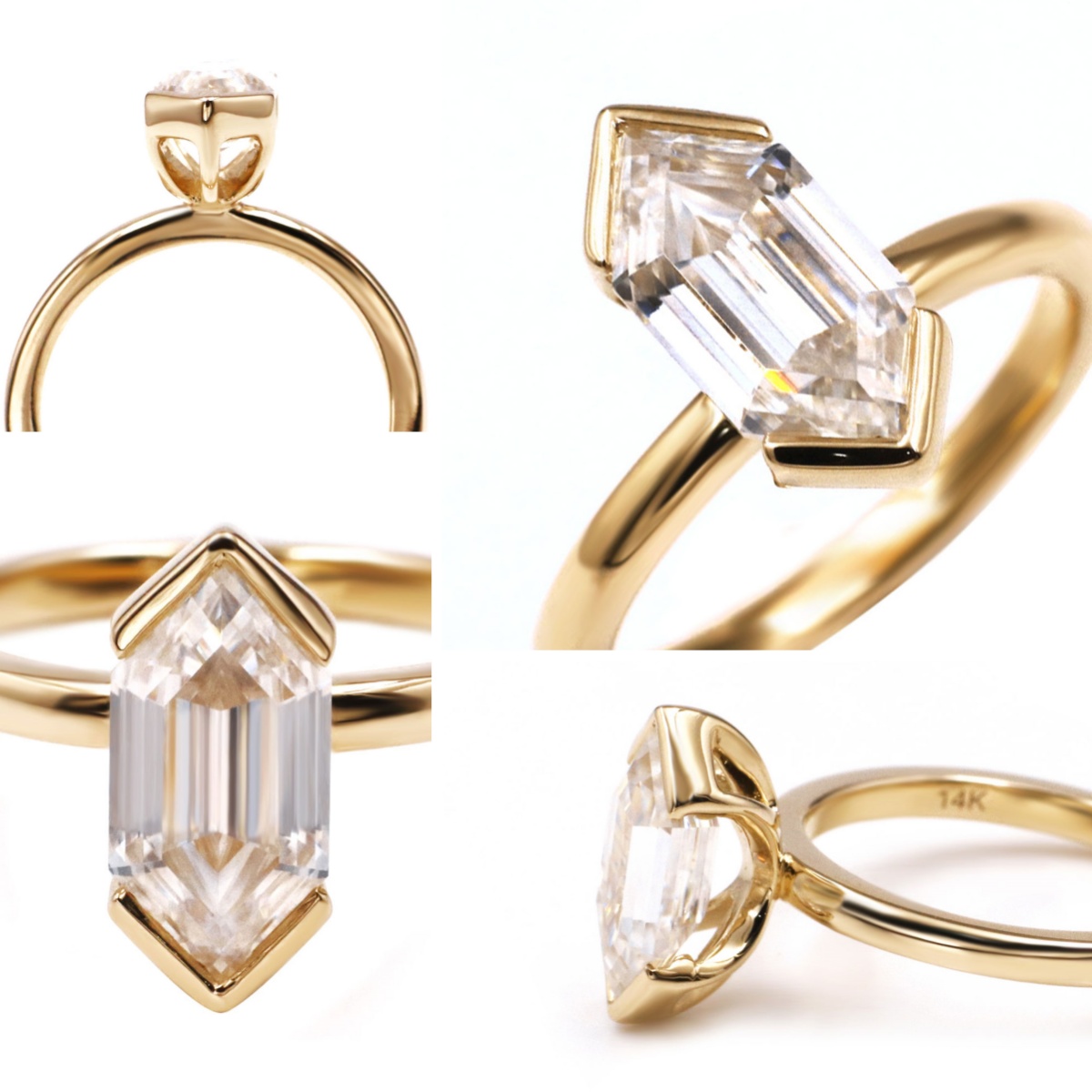 Cincin Emas Kuning 14k Tianyu Gems Cincin Pertunangan Solitaire Moissanite Bentuk Heksagon Untuk Wanita 6