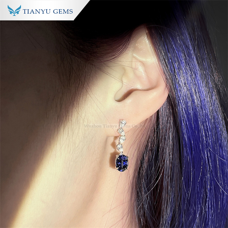 Tianyu Gems 14K White Gold Earring, Ring, and Pendant Necklace 3-Piece Lab Grown Blue Sapphire Jewelry Set 11