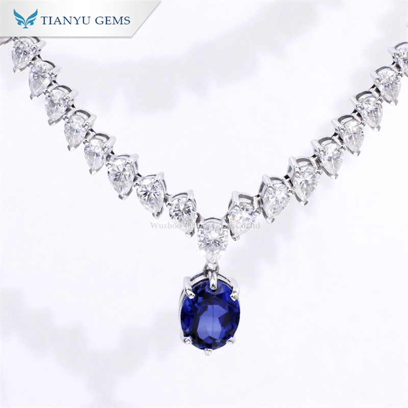 Tianyu Gems 14K White Gold Earring, Ring, and Pendant Necklace 3-Piece Lab Grown Blue Sapphire Jewelry Set 10