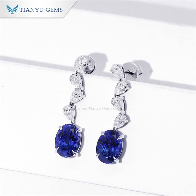 Tianyu Gems 14K White Gold Earring, Ring, and Pendant Necklace 3-Piece Lab Grown Blue Sapphire Jewelry Set 9