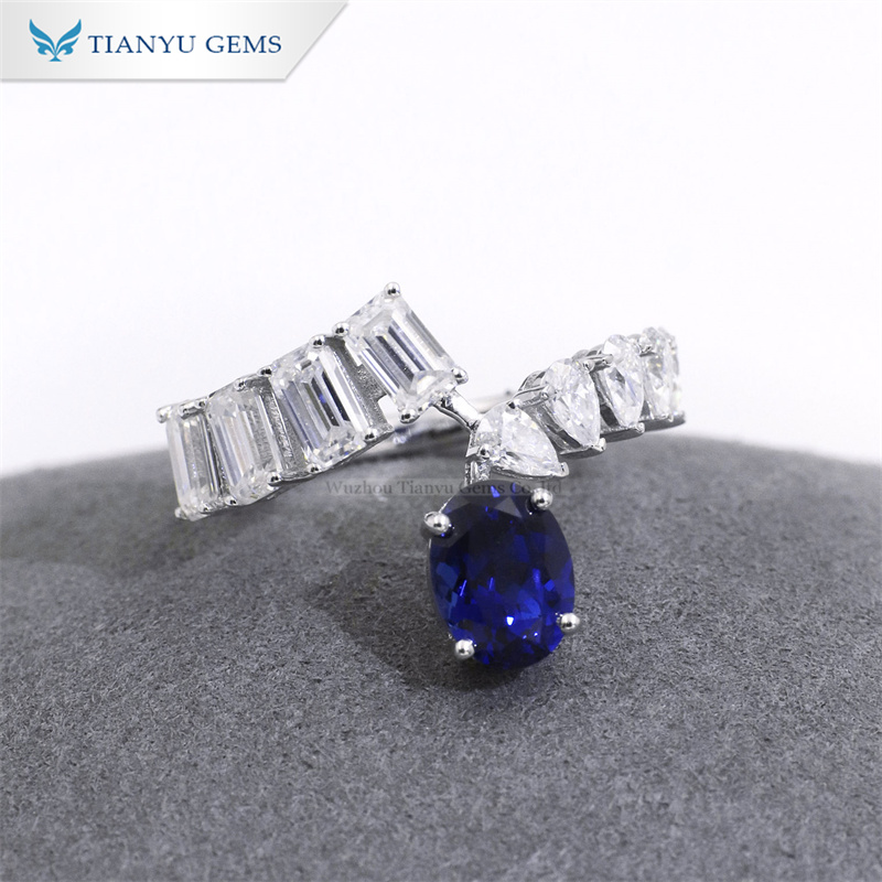 Tianyu Gems 14K White Gold Earring, Ring, and Pendant Necklace 3-Piece Lab Grown Blue Sapphire Jewelry Set 7