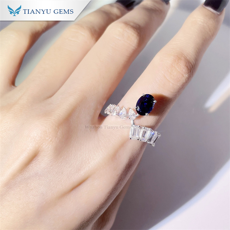 Tianyu Gems 14K White Gold Earring, Ring, and Pendant Necklace 3-Piece Lab Grown Blue Sapphire Jewelry Set 8