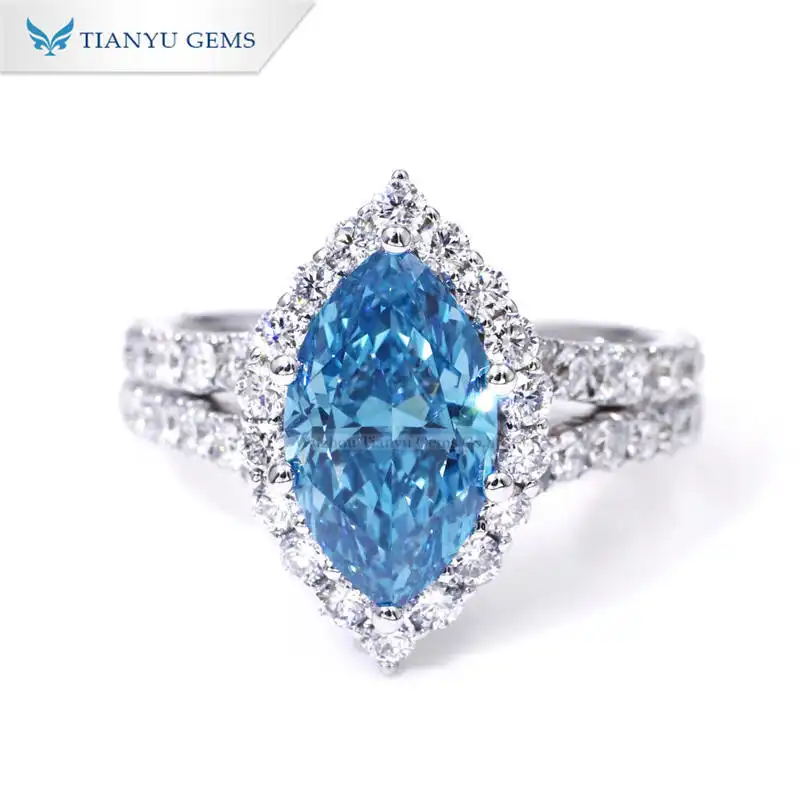 Wholesale Lab Grown Diamond Ring Blue Marquise Cut Diamond Ring For Women 1