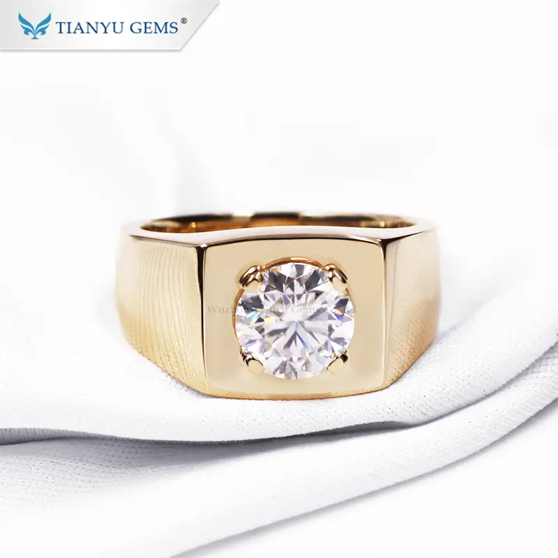 Tianyu gems 2ct moissanite diamonds ring pure 14k /18k yellow gold men ring for wedding 1