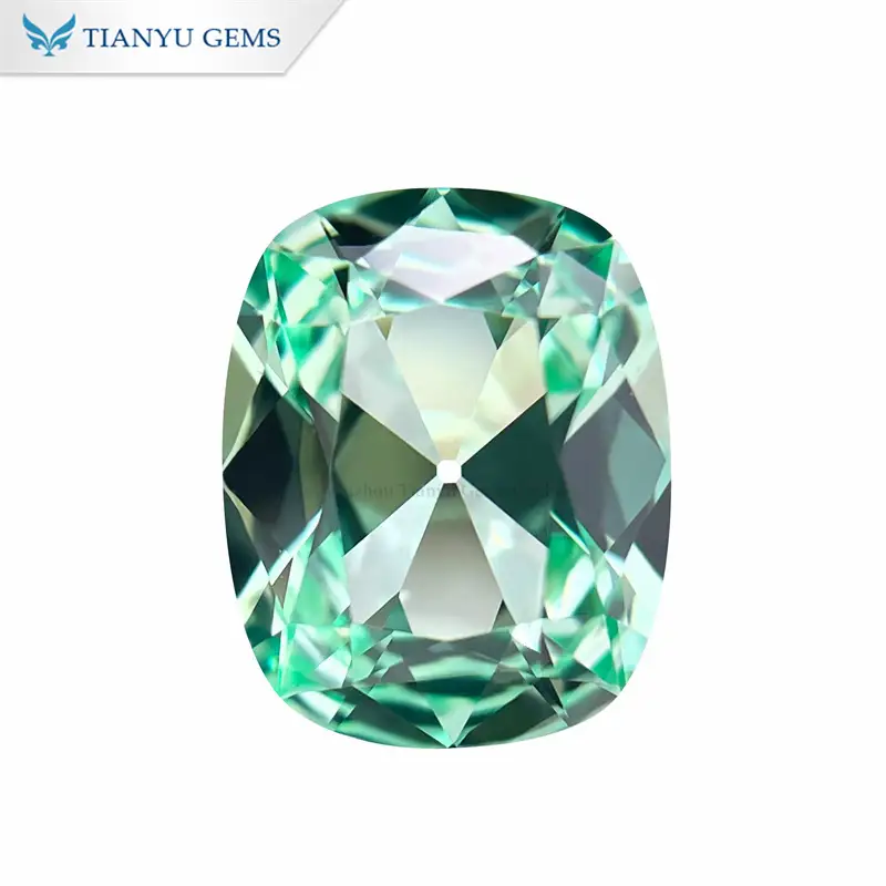 맞춤 제작 핸드메이드 쿠션 (앤티크 컷 연녹색 사파이어, 실험실에서 재배) 1