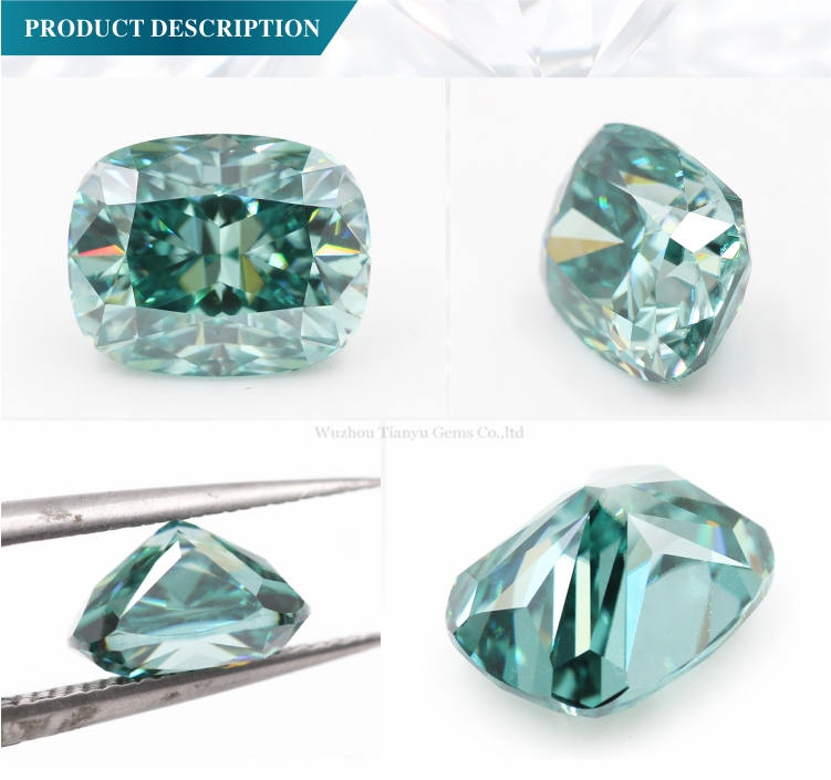 Tianyu gems cushion shape  blue VVS highest quality moissanite 7