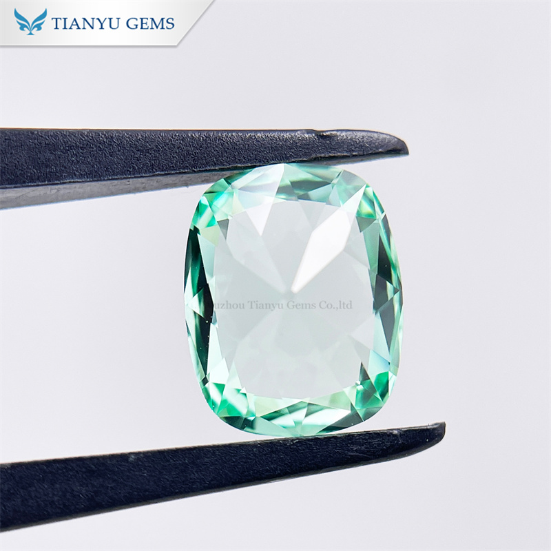 맞춤 제작 핸드메이드 쿠션 (앤티크 컷 연녹색 사파이어, 실험실에서 재배) 9