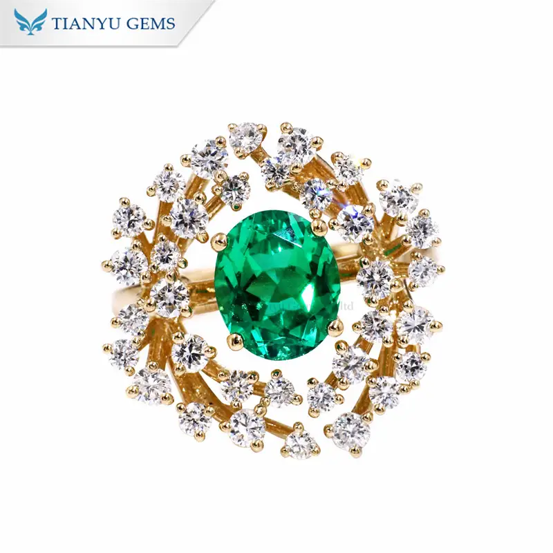 Tianyu Gems Oval Emerald Wreath Yellow Gold Women's Ring 14k Gold Ring 1