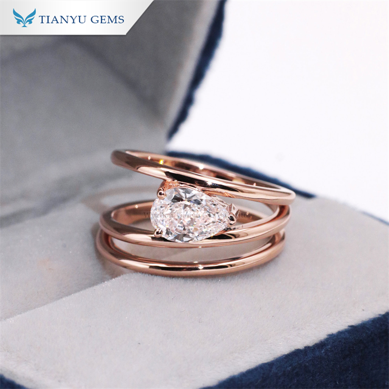 Tianyu Gems Pear Cut Lab Grown Diamond Ring 14K Rose Gold Engagement Ring 2