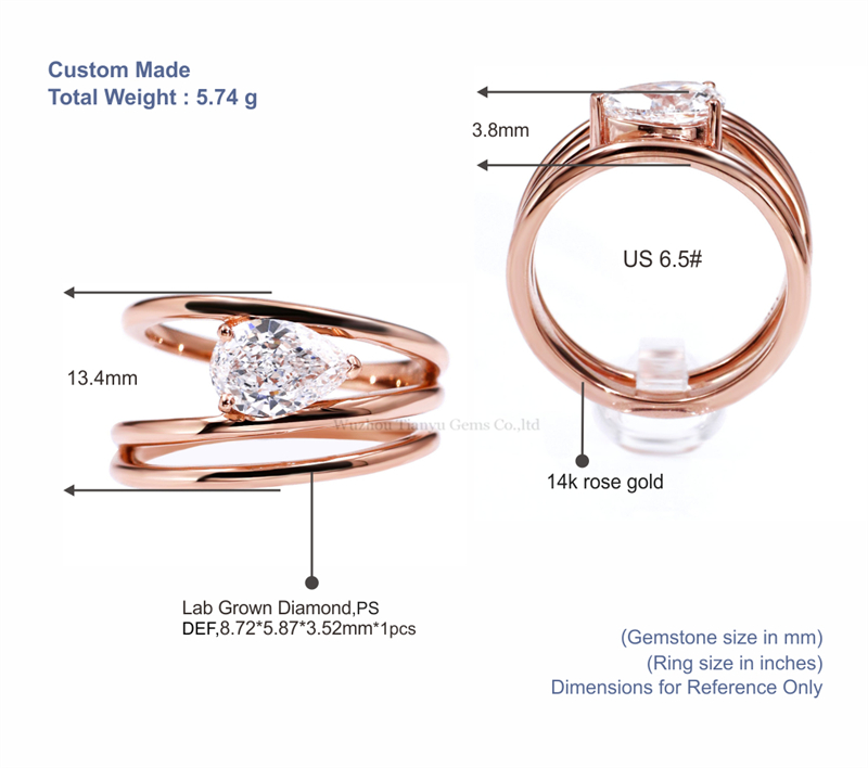 Tianyu Gems Pear Cut Lab Grown Diamond Ring 14K Rose Gold Engagement Ring 5