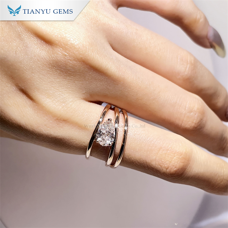Tianyu Gems Pear Cut Lab Grown Diamond Ring 14K Rose Gold Engagement Ring 4