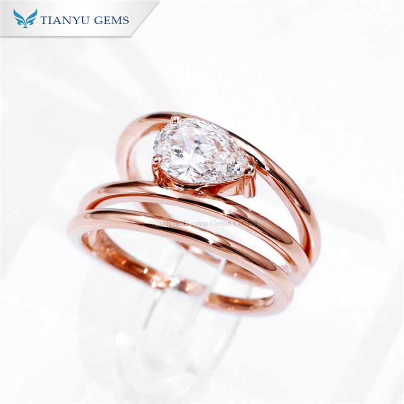 Tianyu Gems Pear Cut Lab Grown Diamond Ring 14K Rose Gold Engagement Ring 3