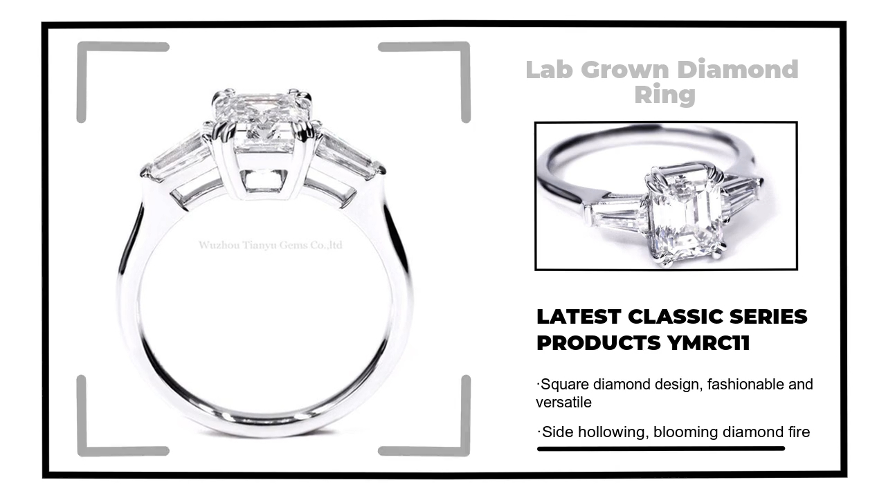 Tianyu Gems 14K white gold  lab grown diamond classic four claw diamond ring women's ring proposal three diamond ring 3
