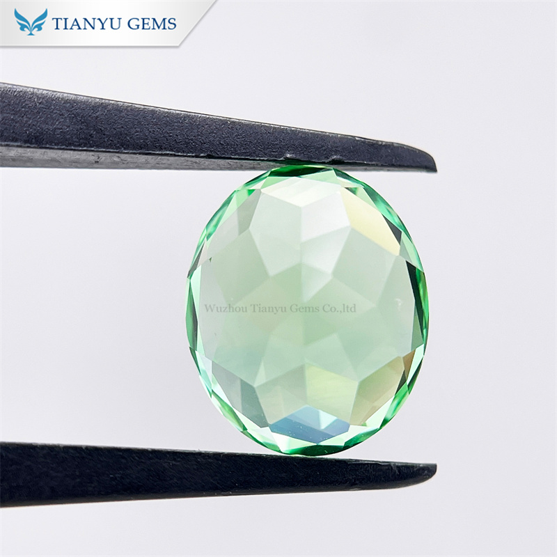 8*10mm Handmade Oval Natural Cut Green Lab Created Sapphire 9