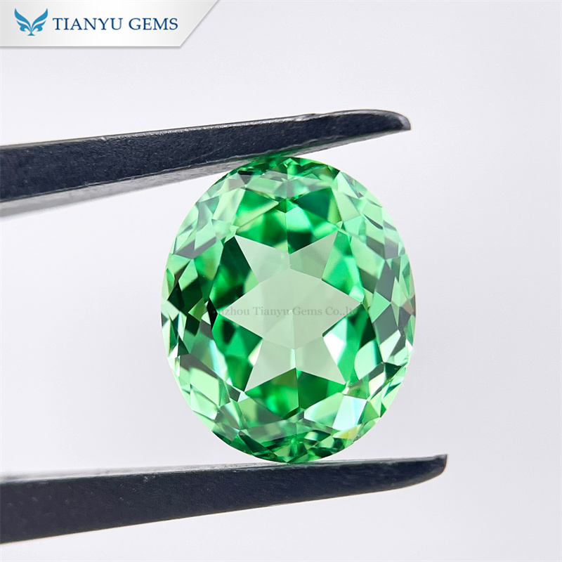 8*10mm Handmade Oval Natural Cut Green Lab Created Sapphire 8