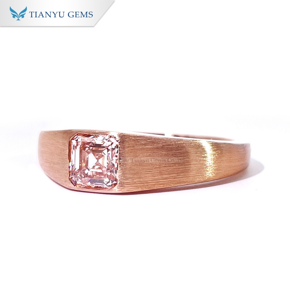 Bague Tianyu Gems Asscher en or rose 14 carats avec diamant rose de laboratoire, finition brossée. 6