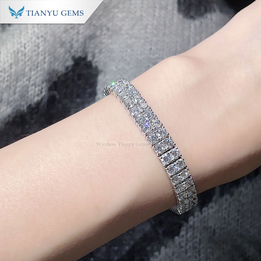 Pulsera de tenis de doble fila con diamantes cultivados en laboratorio de Tianyu Gems, oro Pt950. 4