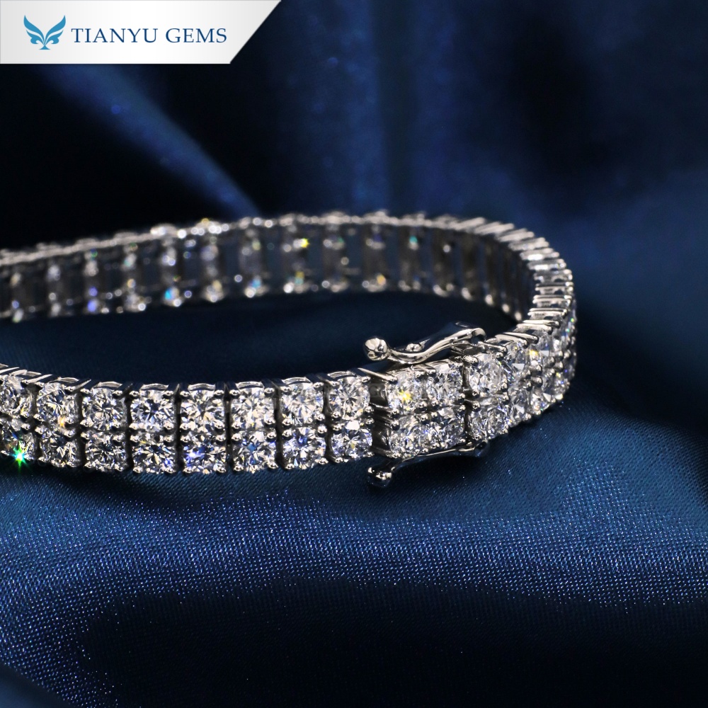 Pulsera de tenis de doble fila con diamantes cultivados en laboratorio de Tianyu Gems, oro Pt950. 3