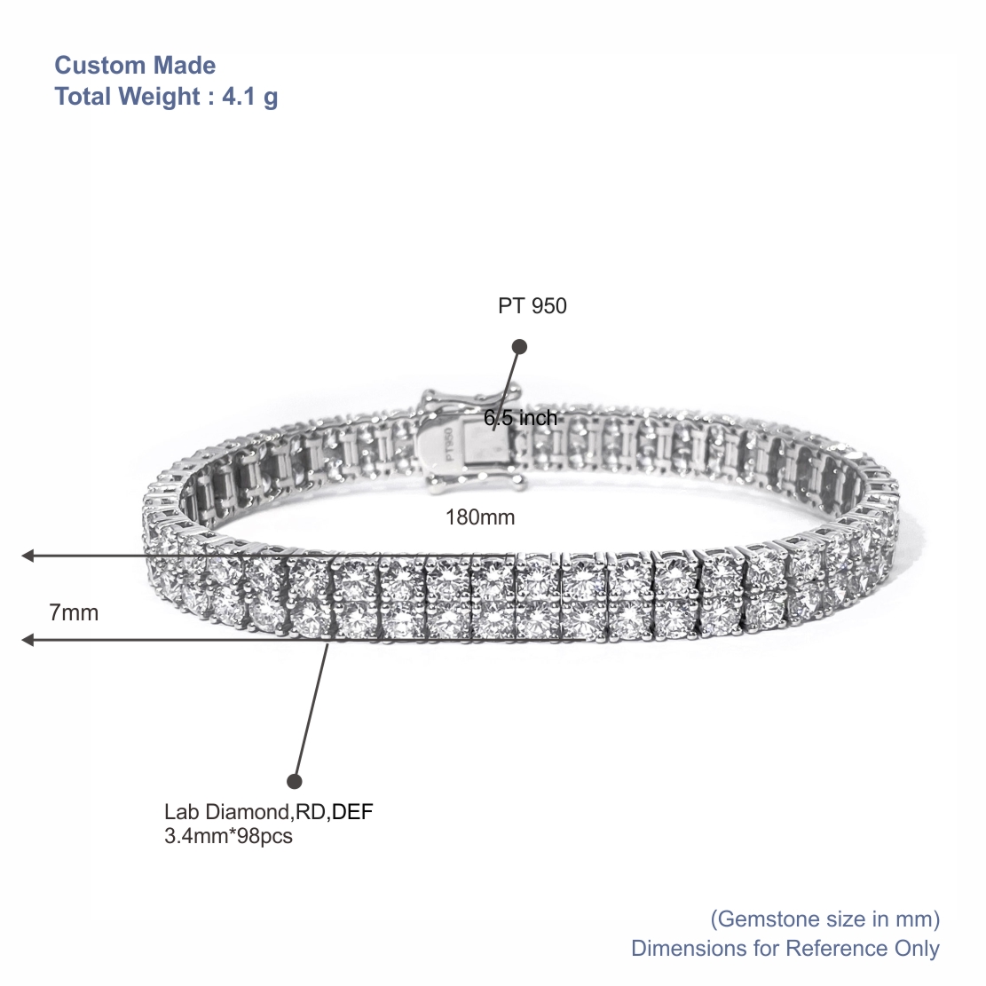 Pulsera de tenis de doble fila con diamantes cultivados en laboratorio de Tianyu Gems, oro Pt950. 5