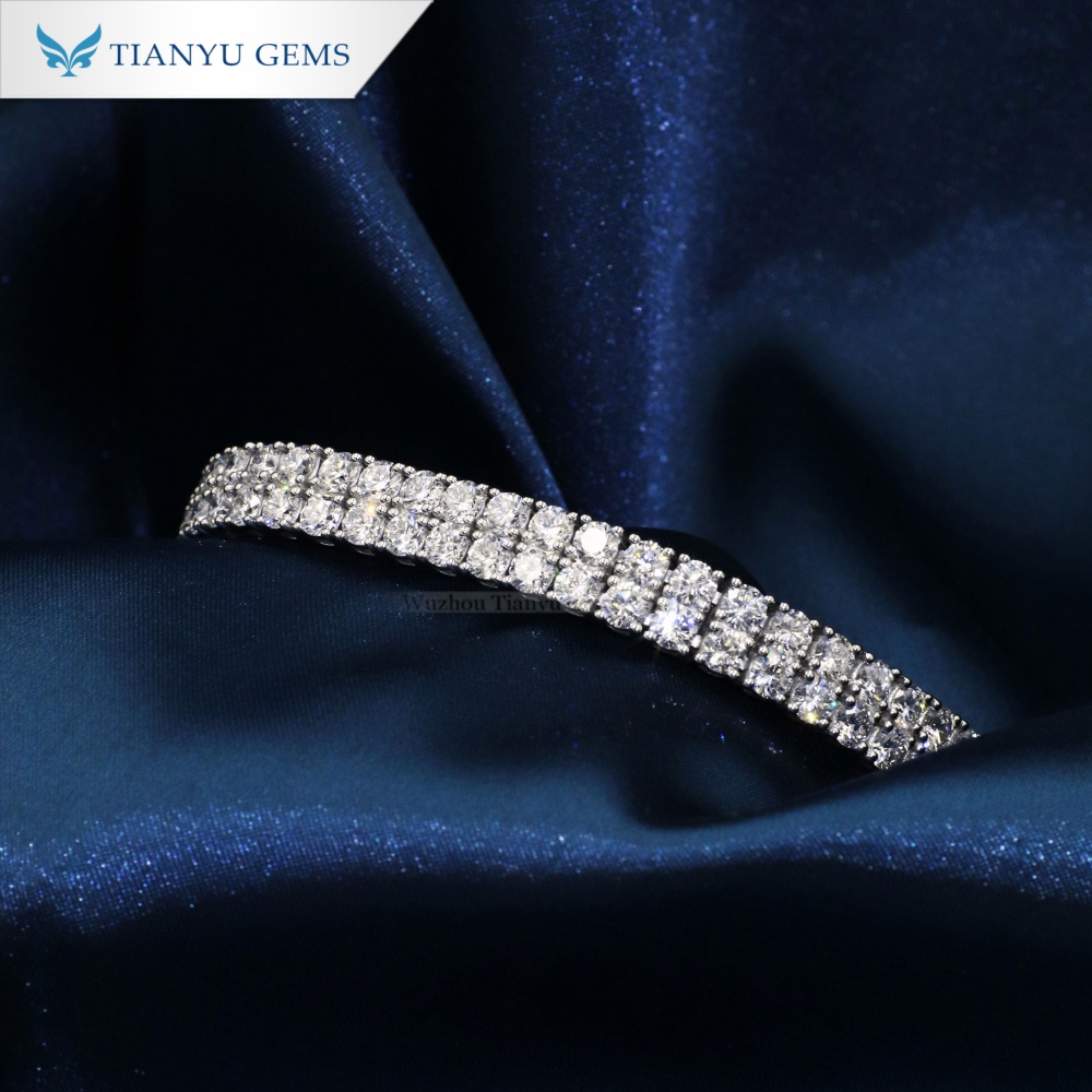 Pulsera de tenis de doble fila con diamantes cultivados en laboratorio de Tianyu Gems, oro Pt950. 6
