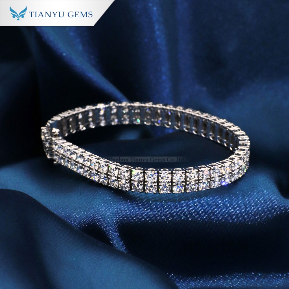 Pulsera de tenis de doble fila con diamantes cultivados en laboratorio de Tianyu Gems, oro Pt950. 2