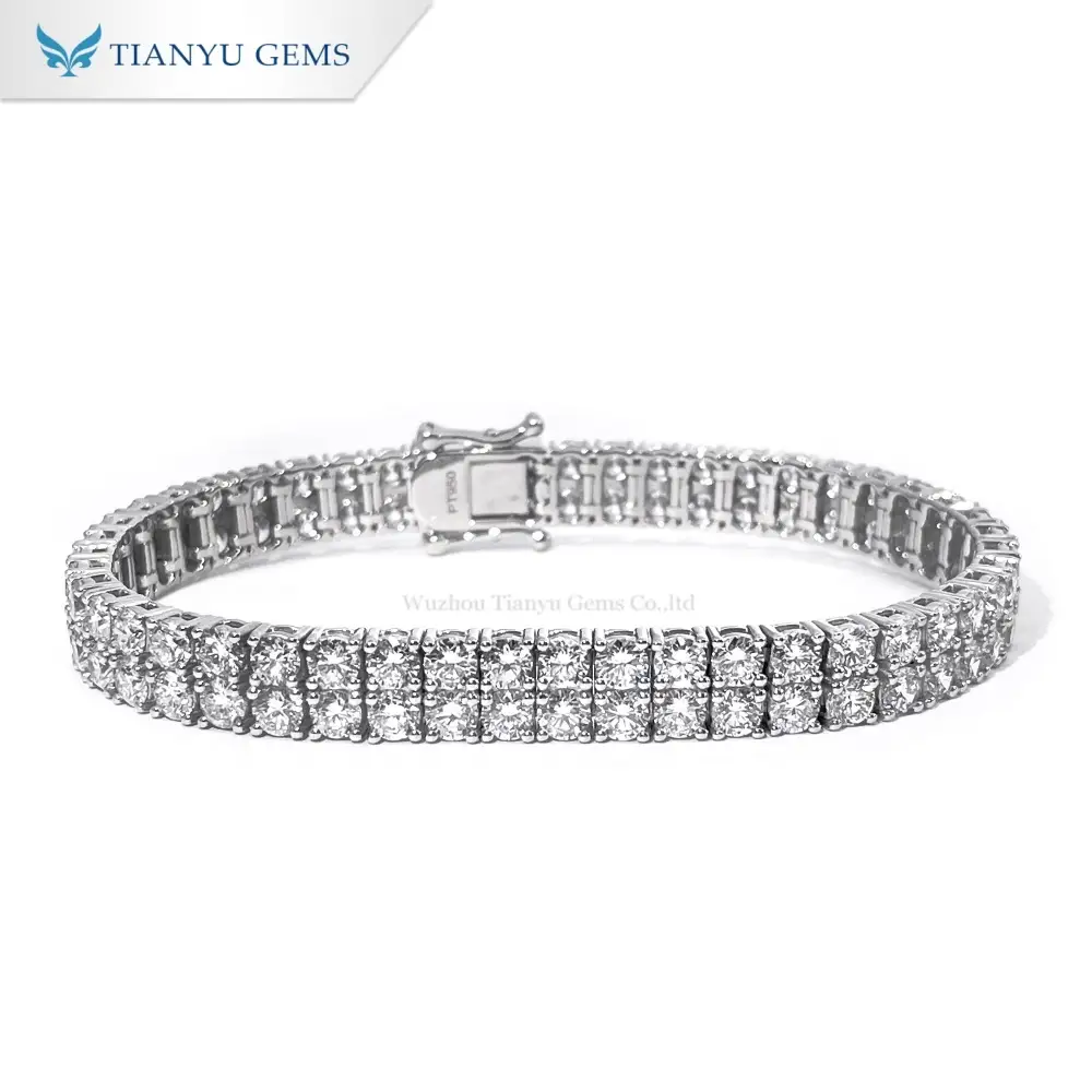 Pulsera de tenis de doble fila con diamantes cultivados en laboratorio de Tianyu Gems, oro Pt950. 1